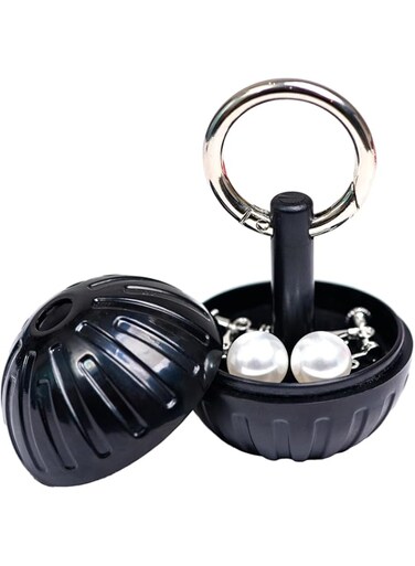 Paporich Jewelry Ring Holder Keychain, Portable Travelling Jewelry Holder Box, Sports Jewelry Storage Box Case, Pill Box Keychain Container (Black)