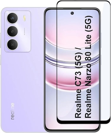 Screen Protector Designed for Realmi C73, Full Glue, Bubble Free, Anti-Scratch, Anti-Fingerprint, 9H Hardness 3D Curved Edge Tempered Glass Screen Protector for Realme C73