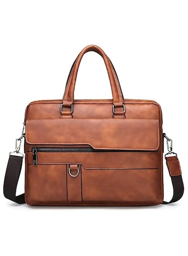 حقيبة كتف رجالية، حقيبة كروس بودي، حقيبة يد من جلد البولي يوريثان، سعة كبيرة، حقيبة رسول للرجال، حقيبة حمل بمقبض علوي للرجال، لون بني فاتح