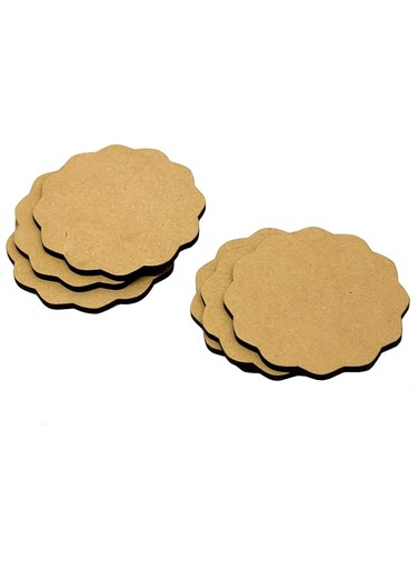 eSplanade Do-it-Yourself Plain Round MDF Coasters Set of 12- for Activity - decoupage - DIY Coasters (3.5 IN Scallop Design)