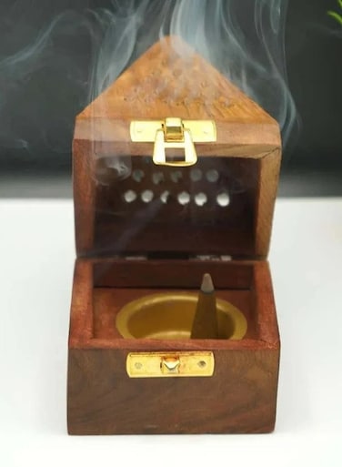 Wooden Bakhoor Burner with Drawer   Traditional Incense Oud Mabkhara for Bakhoor, Temple, and Home Use   Handmade Wooden Incense Cone Holder
