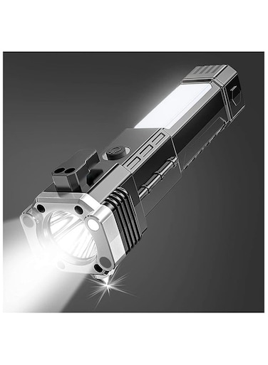 مصباح يدوي قابل لإعادة الشحن بقوة 3 وات بتقنية LED مع شحن الهاتف وبنك الطاقة وأدوات إنقاذ السيارة - مصباح يدوي محمول متعدد الوظائف مع شعاع بعيد المدى