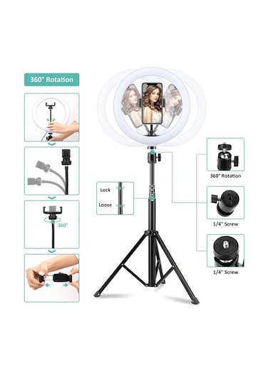 حلقة إضاءة مقاس 12 بوصة مع حامل وحامل هاتف، حلقة إضاءة LED بطول 74 بوصة مع حامل ثلاثي القوائم مع 40 وضع لون، حامل أرضي وسطح مكتب للمكياج والفيديو والاجتماعات