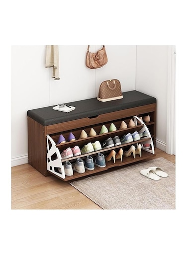 Shoe Storage Bench with Hidden Shoe Rack, Leather Entryway Shoe Bench Seat, Modern Shoe Organizer Cabinet, Decorative Furniture