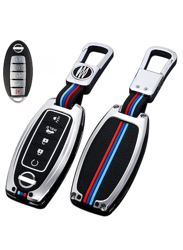 Premium Metal Shell Key Case with Soft Silicone Interior, Compatible with Nissan Altima, Armada, Maxima, Murano, Pathfinder