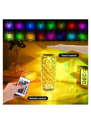 Crystal Table Lamp, 16-Color RGB LED Diamond Light with Touch &amp; Remote Control, USB Rechargeable Rose Lamp, Romantic Night Light for Bedroom, Dining Room