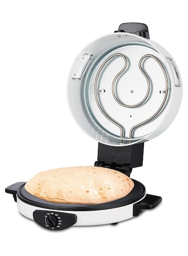 ماكينة صنع الخبز العربي والبيتزا 2 في 1، جهاز مطبخ خاص غير لاصق مع تحكم في درجة الحرارة، بقوة 1800 واط، أنبوب من الفولاذ المقاوم للصدأ، أبيض، للبيتزا