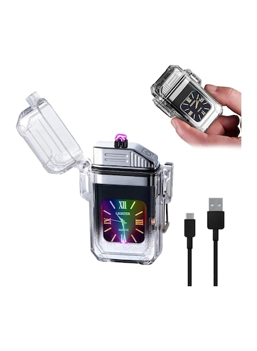 ولاعة كهربائية قوسية - قابلة لإعادة الشحن عبر USB، مقاومة للماء والرياح، ولاعة شفافة بقرص للشموع والبخور والألعاب النارية والاستخدام في الهواء الطلق - أنيقة وصديقة للبيئة