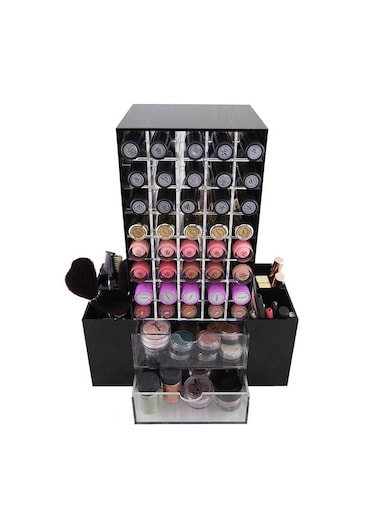 Premium Acrylic Cosmetic Lipstick Organizer &ndash; Spinning Makeup Tower for 64 Lipsticks   Lip Gloss Storage Display Holder   Rotating Makeup Organizer