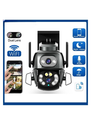 كاميرا مراقبة خارجية عالية الدقة 2 ميجا بكسل بعدسة مزدوجة - دوران أفقي 355 درجة، تتبع بشري بالذكاء الاصطناعي، تحديد المواقع ثلاثي الأبعاد، صوت ثنائي الاتجاه، مصدر ضوء مزدوج للرؤية الليلية