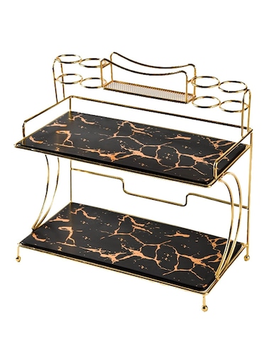 رف حمام مزدوج الطبقات - منظم سطح المكتب لمستحضرات التجميل والمجوهرات ولوازم النظافة   حل تخزين الحمام الموفر للمساحة