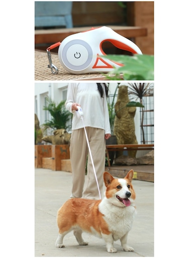 Retractable Dog Leash with LED Light &ndash; 16ft Heavy Duty Reflective Leash for Small, Medium, &amp; Large Dogs &ndash; Built-in Flashlight for Safe Night Walking
