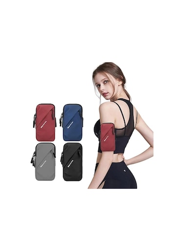 Waterproof Phone Armband Sleeve for Running Universal Sports Arm Band for iPhone &amp; Android Red Arm Bands for Workout, Gym, Hiking, Walking, and Biking
