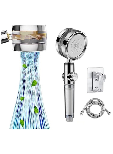 رأس دش توربيني محمول - مروحة ضغط تدور 360 درجة مع مفتاح إيقاف مؤقت   رأس دش توربيني مع فلتر، تدفق مياه عالي الضغط