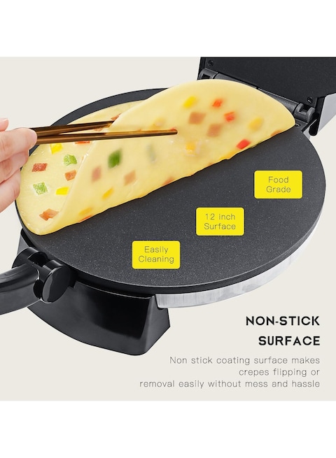 Electric Tortilla Maker &ndash; Stainless Steel 1800W Roti Maker Machine with Non-Stick Plates, Double-Sided Heating, Even Heat Distribution for Tortillas, Roti