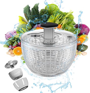 Large Salad Spinner &ndash; Lettuce Spinner, Fruit Washer, Fruit Dryer, Vegetable Cleaner, Salad Dryer, &amp; Fruit Cleaner &ndash; Efficient &amp; Easy-to-Use Kitchen Tool