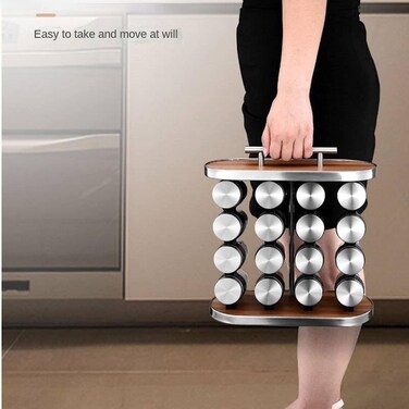 منظم رفوف التوابل مع 12 برطمان توابل فارغ - حامل توابل من الخشب الصناعي والفولاذ المقاوم للصدأ لخزانة المطبخ وطاولة المطبخ - منظم توابل محمول للمطابخ المنزلية والفنادق