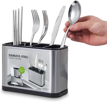 حامل أدوات المائدة المصنوع من الأكريليك - مصفاة صغيرة للشوك والملاعق مع صينية بلاستيكية متينة للملاعق والشوك وعيدان تناول الطعام وأدوات المطبخ