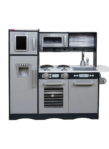 White Wooden Play Kitchen Set for Kids &ndash; Pretend Play Toy Kitchen with Stove, Sink, Microwave, and Utensils, Durable Wooden Kitchen Playset