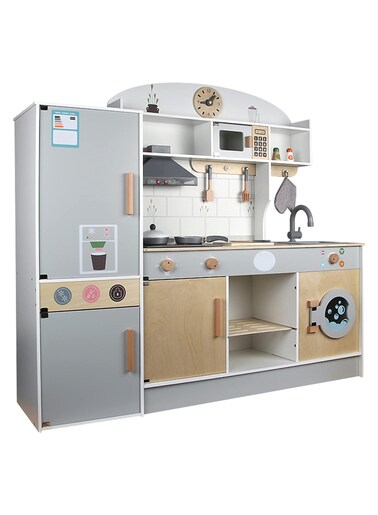 Play Kitchen - Real Wooden Kitchen Set for Kids with Lights &amp; Sound - Toddler Kitchen Playset for Boys &amp; Girls Ages 3-10 - Pretend Kitchenette