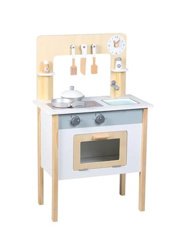Wooden Kitchen Toy Set for Girls Realistic Wooden Kitchen Cabinet Playset with Utensils &amp; Accessories Pretend Play Kitchen for Toddlers Educational Toy
