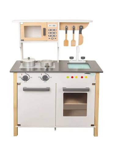 مجموعة ألعاب المطبخ الخشبية الأكثر مبيعًا للأطفال - لعبة طبخ تفاعلية للأطفال   مجموعة ألعاب مطبخ خشبية متينة وصديقة للبيئة