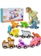 مجموعة ألعاب قطار خشبي مغناطيسي للأطفال - مجموعة قطار ألغاز سيارات وحيوانات وفواكه تعليمية مبكرة للأطفال الصغار - تنمية الإدراك والتعرف على الألوان