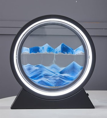 Moving Sand Art Picture in Motion &ndash; Round Tempered Glass 3D Deep Sea Sandscapes with Display Flowing Sand Frame, Relaxing Desktop D&eacute;cor
