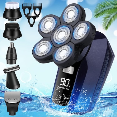 5-in-1 Electric Head Shaver for Bald Men &ndash; Cordless Men&rsquo;s Electric Razor, Bald Head Shaver, and Grooming Kit for Sensitive Skin, Wet/Dry Use