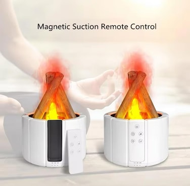 USB Ultrasonic Humidifier with Fire Flame Lamp &ndash; Aromatherapy Bonfire Oil Diffuser, Creative Campfire Design with Remote Control, LED Flame Light