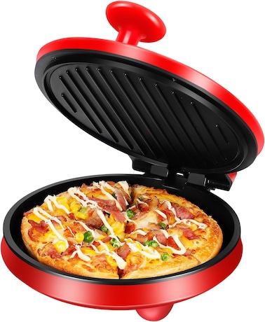 Electric Pizza Oven for Home, 220&deg;C, 1000W, Firestone Plate 23 cm, Compact &amp; Efficient Pizza Maker in Red - Perfect for Homemade Pizzas, Quick Baking, and More
