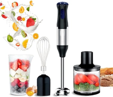 Hand Blender 1000W with 5-Speed Adjustable + Turbo Function, Includes Whisk, 500ml Chopper, and 700ml Measuring Cup &ndash; Powerful, Versatile Kitchen Blender