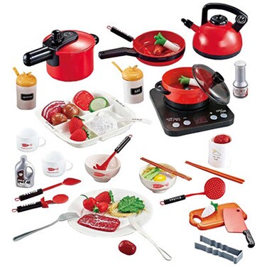 ألعاب المطبخ للأطفال - مجموعة ألعاب محاكاة صوتية واقعية للطهي مع طعام وأعواد طهي ومقالي ومغارف - مجموعة ألعاب متعددة الأغراض للطهي التظاهري