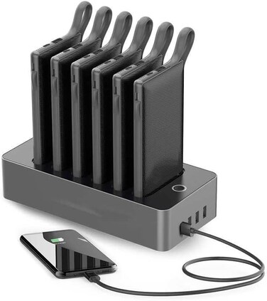 6-in-1 Power Bank Station 10000mAh with Built-in Cable, 3 Portable Power Bank Packs &amp; 1 Rapid Recharging Station - Compatible with iPhone 13 Pro Max, Xiaomi, Black
