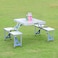 Folding Camping Table and Chairs Set with Umbrella Hole, Portable Picnic Table &amp; Stool Set for Outdoor Camping, BBQs, Dining, Fishing, Travel, and Home Use