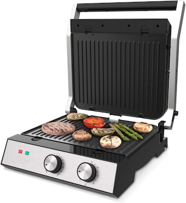 ماكينة صنع الساندويتشات الداخلية من Press Grill مع التحكم في درجة الحرارة، 4 شرائح من الألواح المطلية غير اللاصقة - شواية متعددة الاستخدامات للسندويتشات والبانيني والجبن المشوي والمزيد