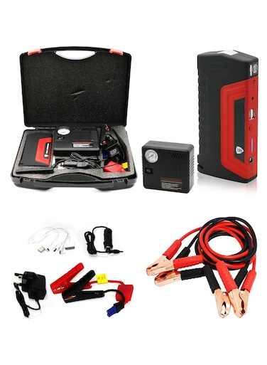 Portable Car Jump Starter Battery Pack with Air Compressor Powerful 1500A Booster, Tire Inflator, Extra Battery Jumper Cable, 2 USB/DC 12V Ports, and LED Light