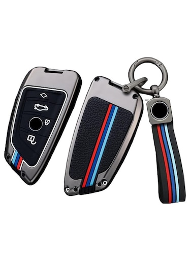 TTQK Key Case Compatible with BMW 2 5 6 7 Series, X1 X2 X3 X5 X6 Key Fob Cover, Metal Shell Keychain  Scratch-Resistant Gunmetal Finish, Premium Car Key Protector
