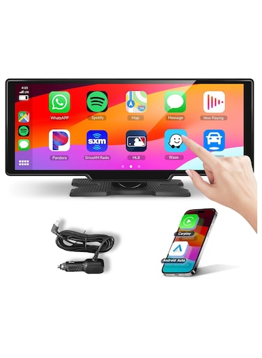 راديو سيارة لاسلكي CarPlay بشاشة تعمل باللمس مقاس 10.26 بوصة يعمل بنظام Android وبلوتوث وجهاز إرسال FM/SD/USB - محمول وسهل التركيب للقوافل والشاحنات (DC7-32V)