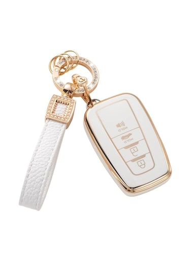 TPU Key Fob Cover with Bling Keychain &ndash; Smart Key Protector for Toyota 2018-2022 Camry, RAV4, Highlander, Avalon, C-HR, Prius, Corolla, GT86 &ndash; 4 Button
