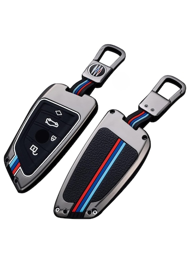 Soft Silicone Full Protection Key Case Holder with Keychain Metal Shell &ndash; Compatible with BMW 2, 5, 6, 7, X1, X2, X3, X5, and X6 Series &ndash; Durable and Stylish Key Fob Protector
