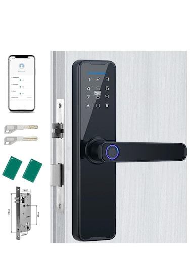 Electronic Fingerprint Door Lock - Smart Digital Handle Lock with Fingerprint, Code, Card, and Key Unlock   Advanced Biometric Security for Home &amp; Office Doors
