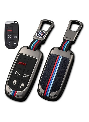 Jeep Key Fob Cover with Keychain &ndash; Metal Shell &amp; Soft Silicone Full Protection Key Case Holder for Grand Cherokee, Dodge Challenger, Charger, Dart, Durango