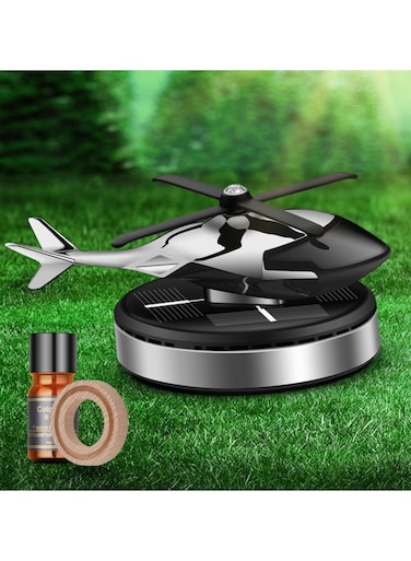 Car Air Freshener, Helicopter Solar-Powered Aromatherapy Diffuser, Aviation Aluminum Alloy, Rotating Dashboard Decor with Essential Oil for Car and Home
