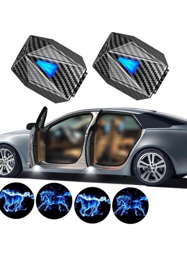 مصباح ترحيبي للسيارة بإسقاط متحرك - مصباح ترحيبي للباب بإضاءة LED على شكل حصان ناري جليدي متحرك   مصباح ترحيبي أنيق عالي الدقة للسيارات   ملحق داخلي للسيارة بمقاس عالمي