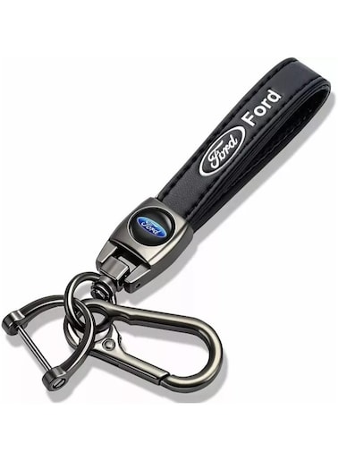 Car Keychain for Ford &ndash; Genuine Leather Logo Keychain Accessory for All Ford Models   Premium Alloy-Metal D-Ring Holder &ndash; Durable &amp; Stylish Key Chain Gift for Men, Dad, Boyfriend &ndash; Black
