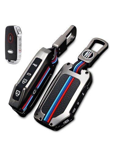 Kia Key Fob Cover &ndash; Premium Metal Shell &amp; Soft Silicone Keychain Holder   Full Protection Key Case for Cerato, Ceed, Forte, NIRO, Sorento, Seltos
