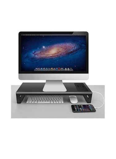 Monitor Stand with 4 USB 3.0 Ports - Metal Desk Riser for Laptop, Computer, iMac, and Monitors up to 32 Inches   Space-Saving Organizer for Office and Home