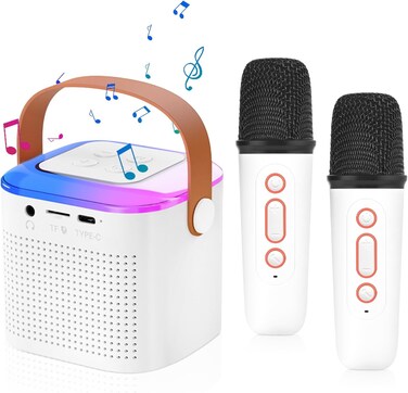 Portable Bluetooth PA Speaker System with 2 Wireless Microphones, 20W Singing Machine for Adults and Kids, Karaoke Speaker with Echo Effects