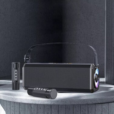 مكبر صوت لاسلكي عالي الطاقة مزود بميكروفون محمول ونظام صوت قابل لإعادة الشحن للحفلات العائلية والكاريوكي والمناسبات